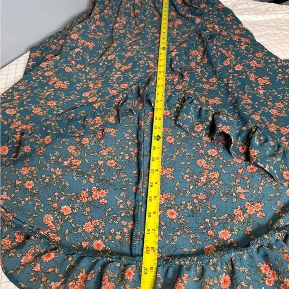 Elegant Floral Wrap Dress - Blue and Orange - Picture 8 of 10